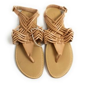 Blush Tan Cross Strappy Flat Sandals New Johanna